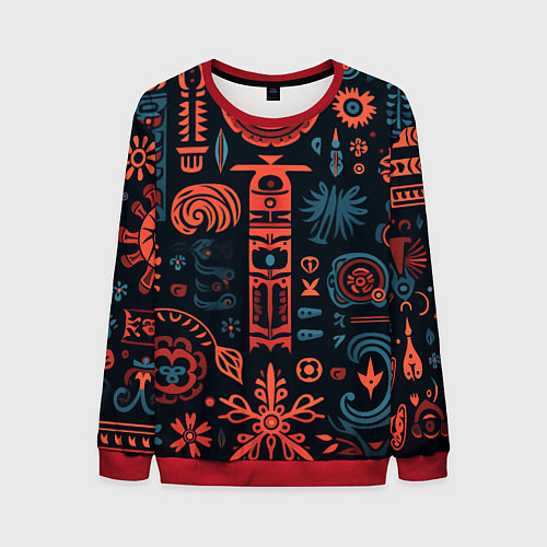 Мужской свитшот Абстрактный паттерн в славянской стилистике / 3D-Красный – фото 1