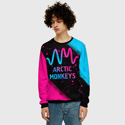 Мужской свитшот Arctic Monkeys - neon gradient / 3D-Черный – фото 3