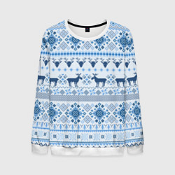 Свитшот мужской Blue sweater with reindeer, цвет: 3D-белый