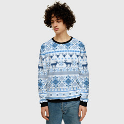 Свитшот мужской Blue sweater with reindeer, цвет: 3D-черный — фото 2