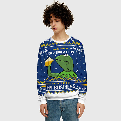 Мужской свитшот I heard you like ugly sweaters / 3D-Белый – фото 3