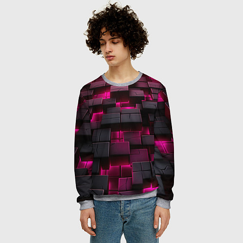 Мужской свитшот Фиолетовые и черные камни / 3D-Меланж – фото 3