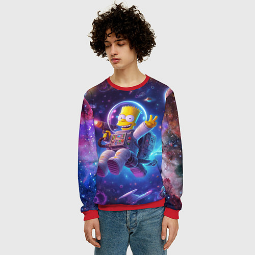 Мужской свитшот Барт Симпсон с лазерным пистолетом в космосе / 3D-Красный – фото 3