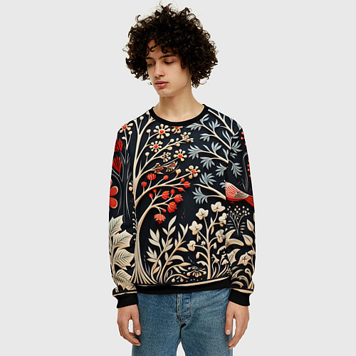 Мужской свитшот Новогодние узоры и деревья / 3D-Черный – фото 3
