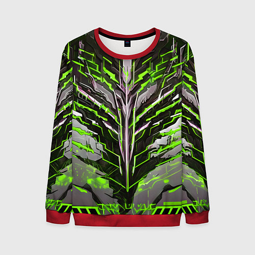 Мужской свитшот Киберпанк доспех зелёный / 3D-Красный – фото 1