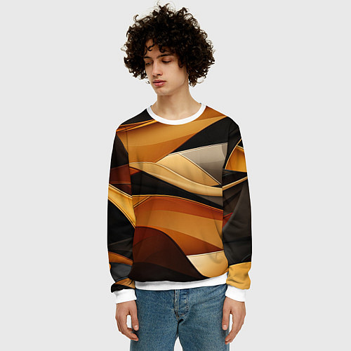 Мужской свитшот Желтая и черная абстракция / 3D-Белый – фото 3