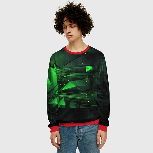 Мужской свитшот Преобразования зеленого в абстракции / 3D-Красный – фото 3