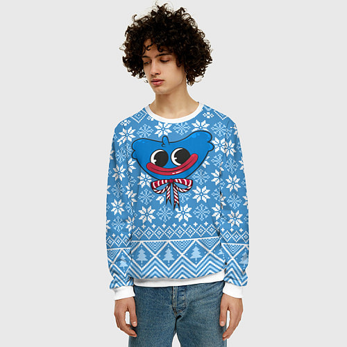 Мужской свитшот Huggy Wuggy christmas sweater / 3D-Белый – фото 3