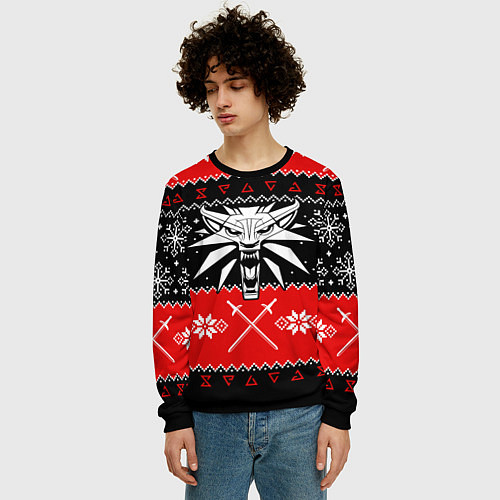 Мужской свитшот The Witcher christmas sweater / 3D-Черный – фото 3