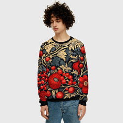 Свитшот мужской Новогодние ягодки и узоры, цвет: 3D-черный — фото 2