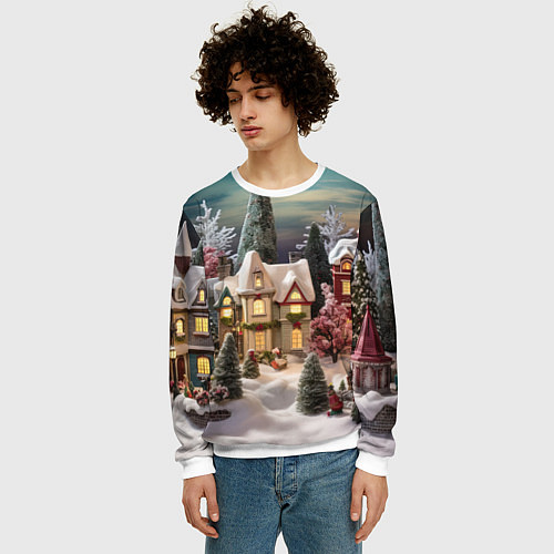 Мужской свитшот Снежное сияние ночи / 3D-Белый – фото 3