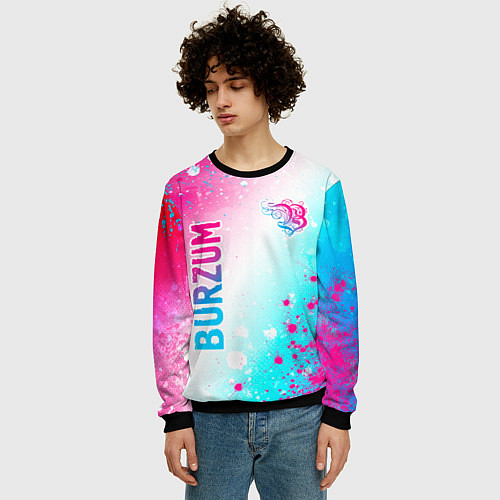 Мужской свитшот Burzum neon gradient style вертикально / 3D-Черный – фото 3