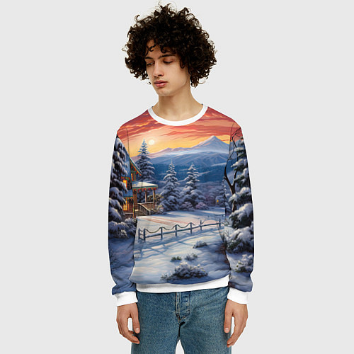 Мужской свитшот Зимний праздник в сказочном городке / 3D-Белый – фото 3