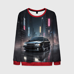 Свитшот мужской Черный автомобиль в ночном городе, цвет: 3D-красный