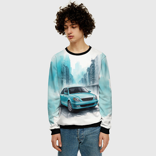 Мужской свитшот Бирюзовая машина / 3D-Черный – фото 3