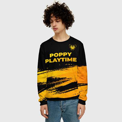 Мужской свитшот Poppy Playtime - gold gradient посередине / 3D-Черный – фото 3