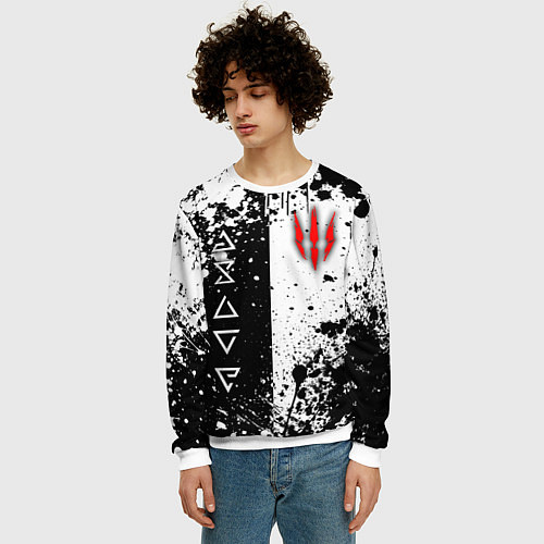 Мужской свитшот Ведьмак - знаки и брызги / 3D-Белый – фото 3
