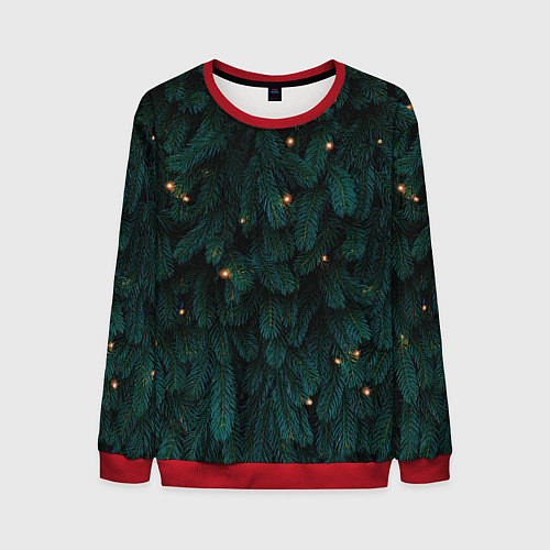 Мужской свитшот Ёлка и гирлянды / 3D-Красный – фото 1