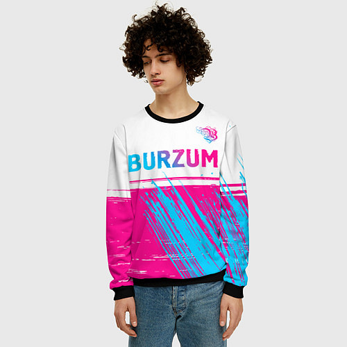 Мужской свитшот Burzum neon gradient style посередине / 3D-Черный – фото 3