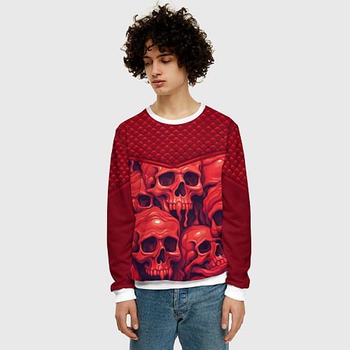 Мужской свитшот Расплавленные красные черепа / 3D-Белый – фото 3