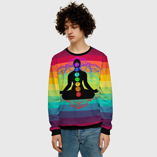 Мужской свитшот Символ кундалини йоги - чакры исцеления / 3D-Черный – фото 3