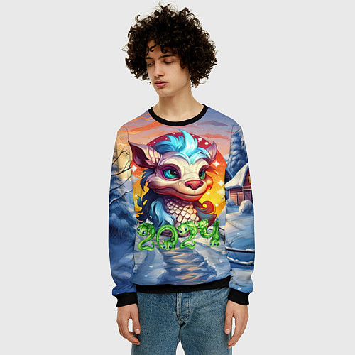 Мужской свитшот Новогодний дракон 2024 / 3D-Черный – фото 3