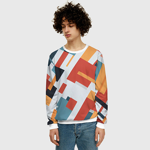Мужской свитшот Геометрический узор - нейросеть / 3D-Белый – фото 3