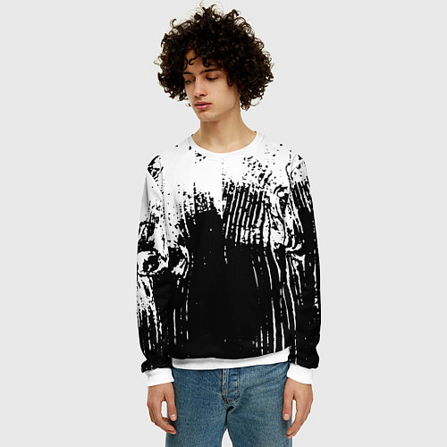 Мужской свитшот Черно-белая абстракция гранж / 3D-Белый – фото 3