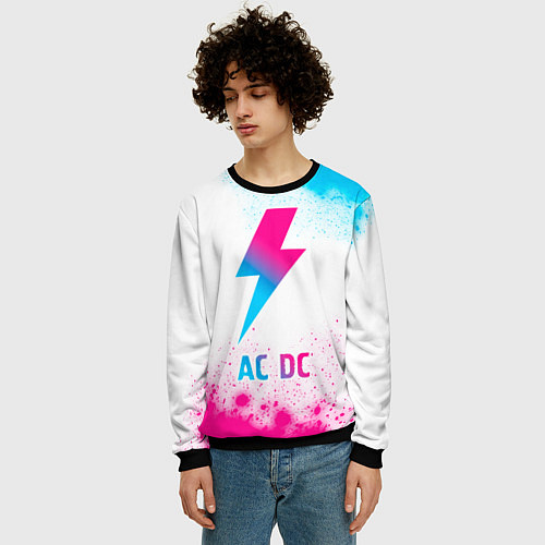 Мужской свитшот AC DC neon gradient style / 3D-Черный – фото 3