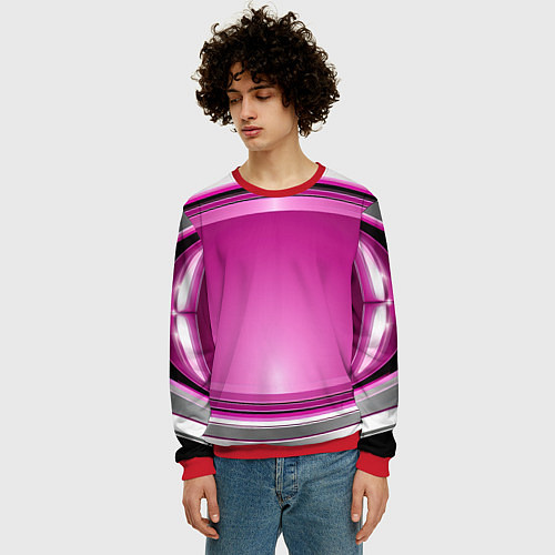Мужской свитшот Розовый выпуклый фон / 3D-Красный – фото 3