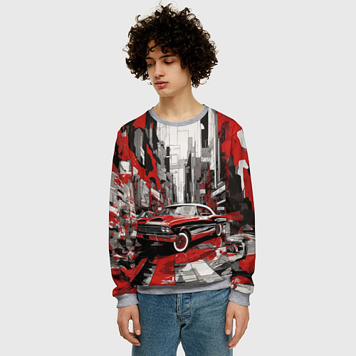 Мужской свитшот Черно-красный автомобиль / 3D-Меланж – фото 3