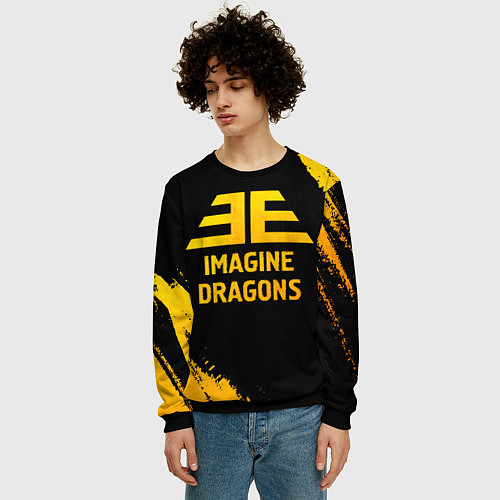 Мужской свитшот Imagine Dragons - gold gradient / 3D-Черный – фото 3