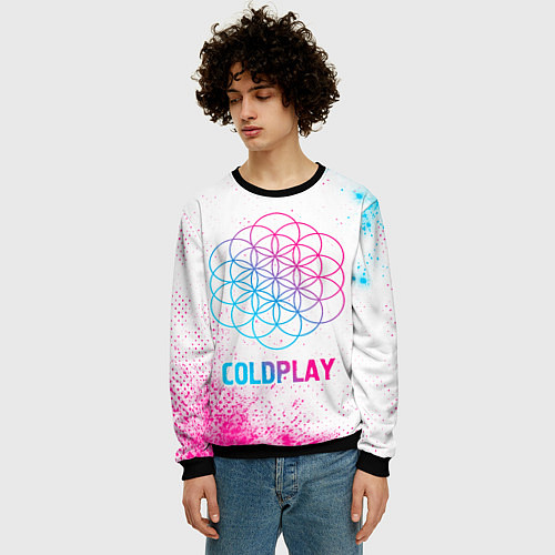 Мужской свитшот Coldplay neon gradient style / 3D-Черный – фото 3