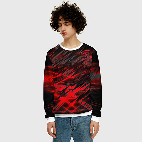 Мужской свитшот Черно красные текстуры / 3D-Белый – фото 3