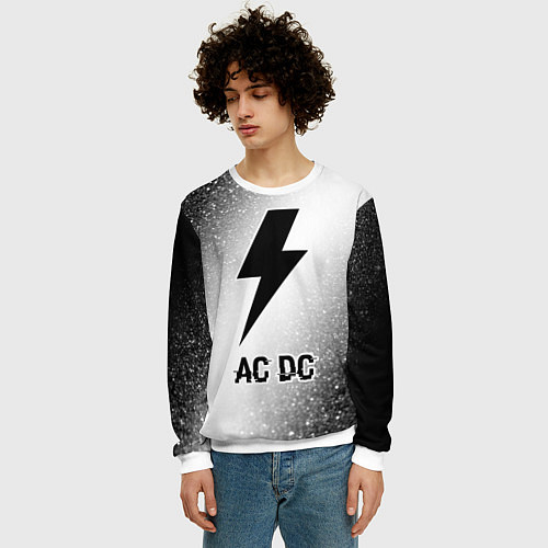 Мужской свитшот AC DC glitch на светлом фоне / 3D-Белый – фото 3