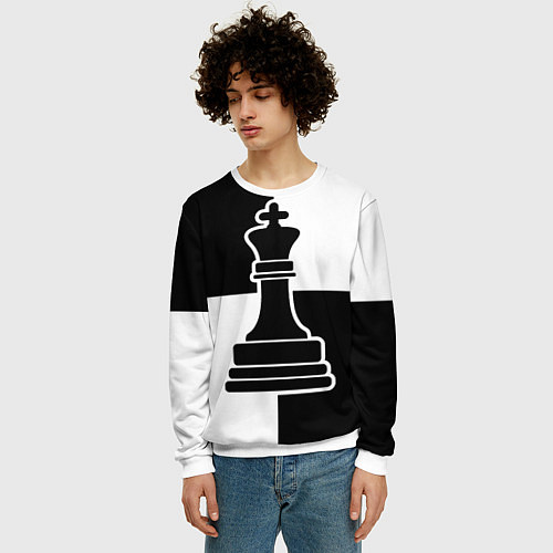 Мужской свитшот Шахматы - ферзь / 3D-Белый – фото 3