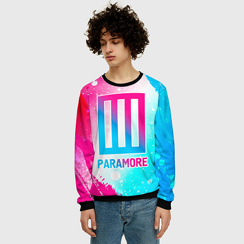 Мужской свитшот Paramore neon gradient style / 3D-Черный – фото 3