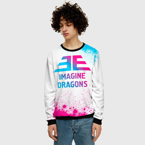 Мужской свитшот Imagine Dragons neon gradient style / 3D-Черный – фото 3