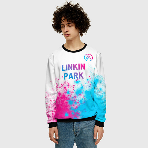 Мужской свитшот Linkin Park neon gradient style посередине / 3D-Черный – фото 3
