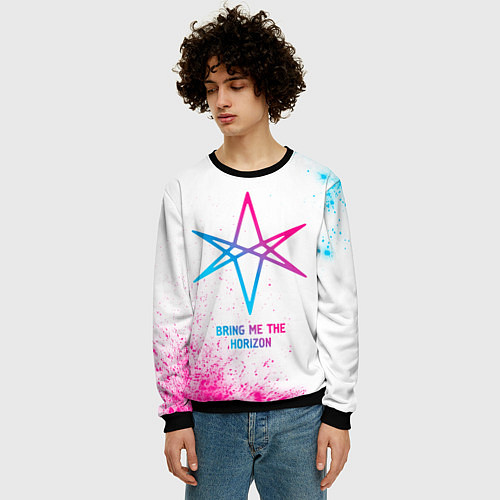 Мужской свитшот Bring Me the Horizon neon gradient style / 3D-Черный – фото 3