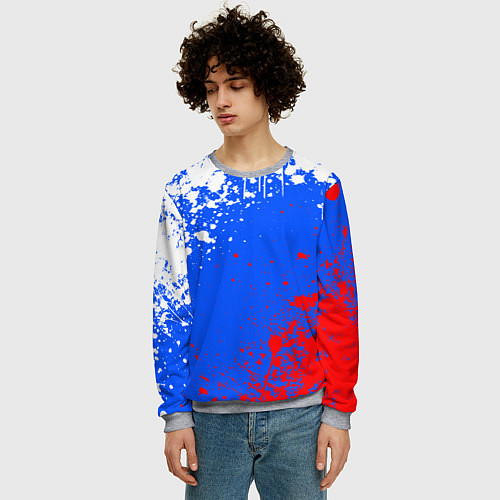 Мужской свитшот Флаг России - брызги / 3D-Меланж – фото 3