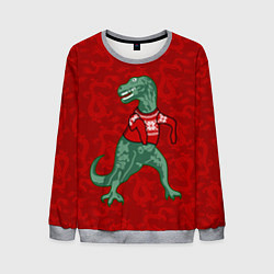 Свитшот мужской Динозавр в свитере - новогодние драконы, цвет: 3D-меланж