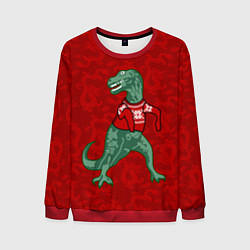 Свитшот мужской Динозавр в свитере - новогодние драконы, цвет: 3D-красный