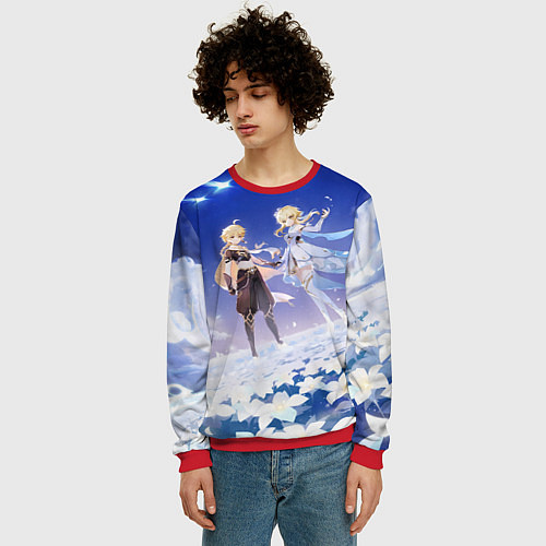 Мужской свитшот Genshin Impact Итэр Люмин / 3D-Красный – фото 3