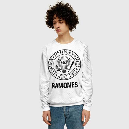 Мужской свитшот Ramones glitch на светлом фоне / 3D-Белый – фото 3