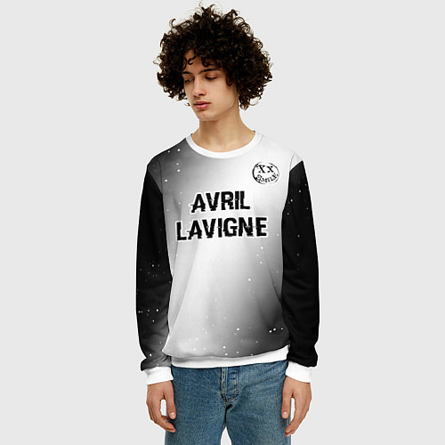 Мужской свитшот Avril Lavigne glitch на светлом фоне посередине / 3D-Белый – фото 3