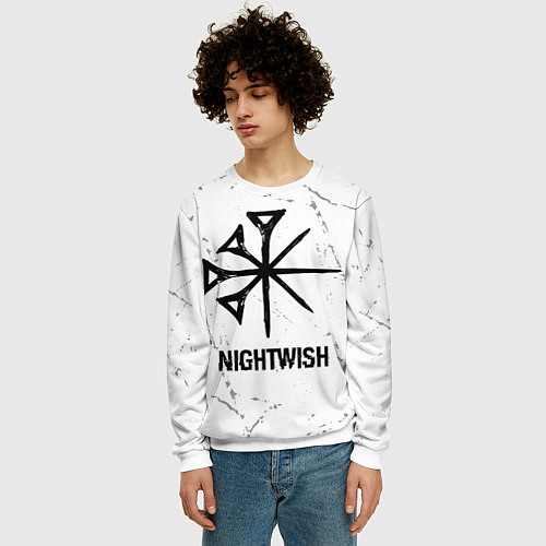 Мужской свитшот Nightwish glitch на светлом фоне / 3D-Белый – фото 3