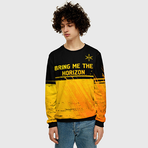 Мужской свитшот Bring Me the Horizon - gold gradient посередине / 3D-Черный – фото 3