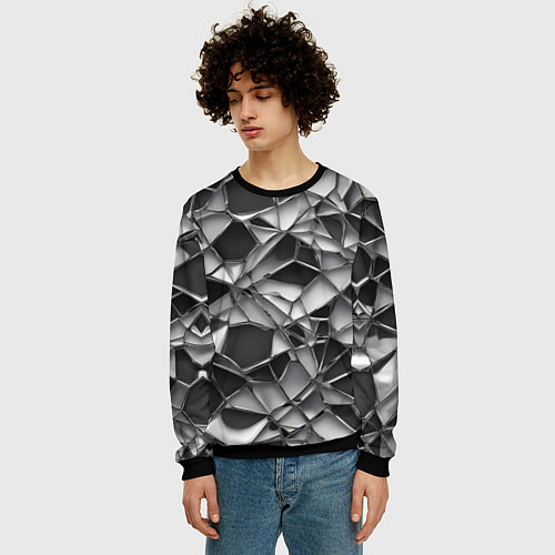 Мужской свитшот Чёрно-белая сетка / 3D-Черный – фото 3