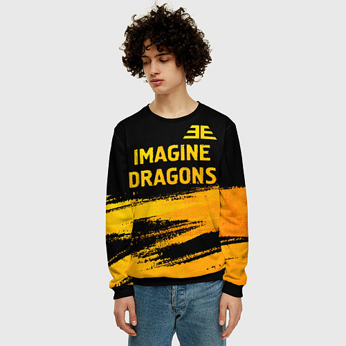 Мужской свитшот Imagine Dragons - gold gradient посередине / 3D-Черный – фото 3